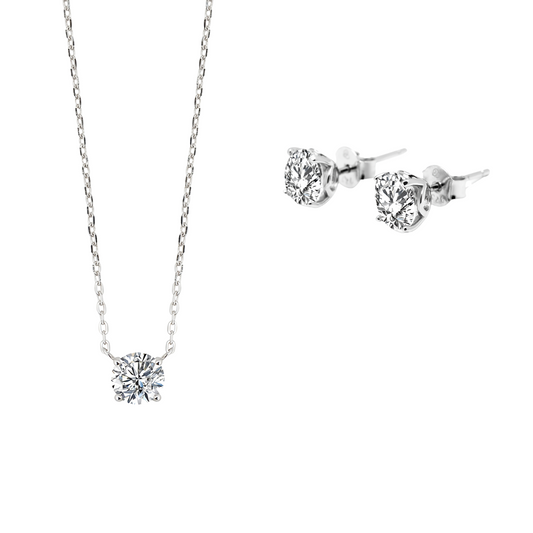 純銀簡約八心八箭鋯石頸鏈及耳釘套裝