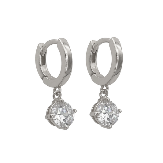 純銀簡約圓形鋯石頸鏈及垂吊耳環套裝