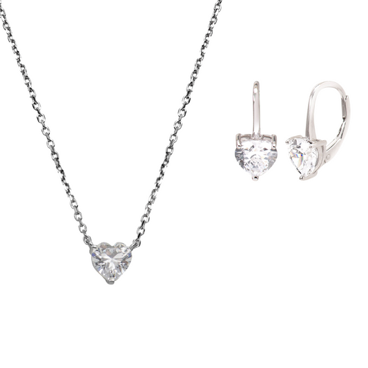 純銀簡約心形頸鏈及耳環套裝
