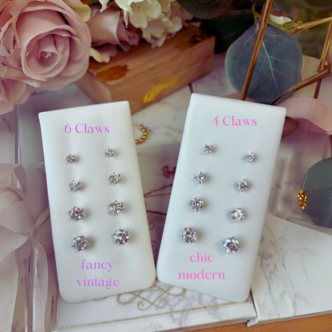 經典六爪純銀鋯石耳環 (八心八箭仿鑽)