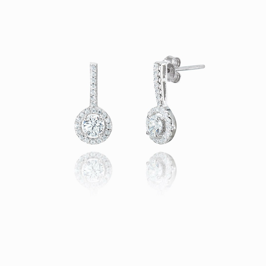 復古圓形垂吊純銀鋯石耳環