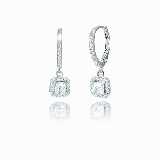 純銀垂吊方形鋯石鋯石耳環
