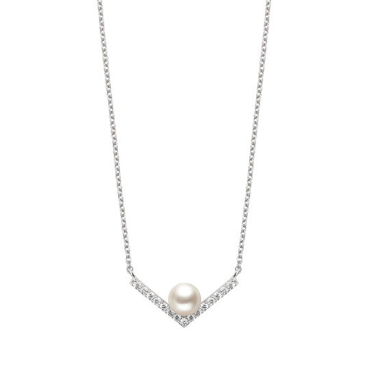 純銀V型淡水珍珠頸鏈及耳環套裝