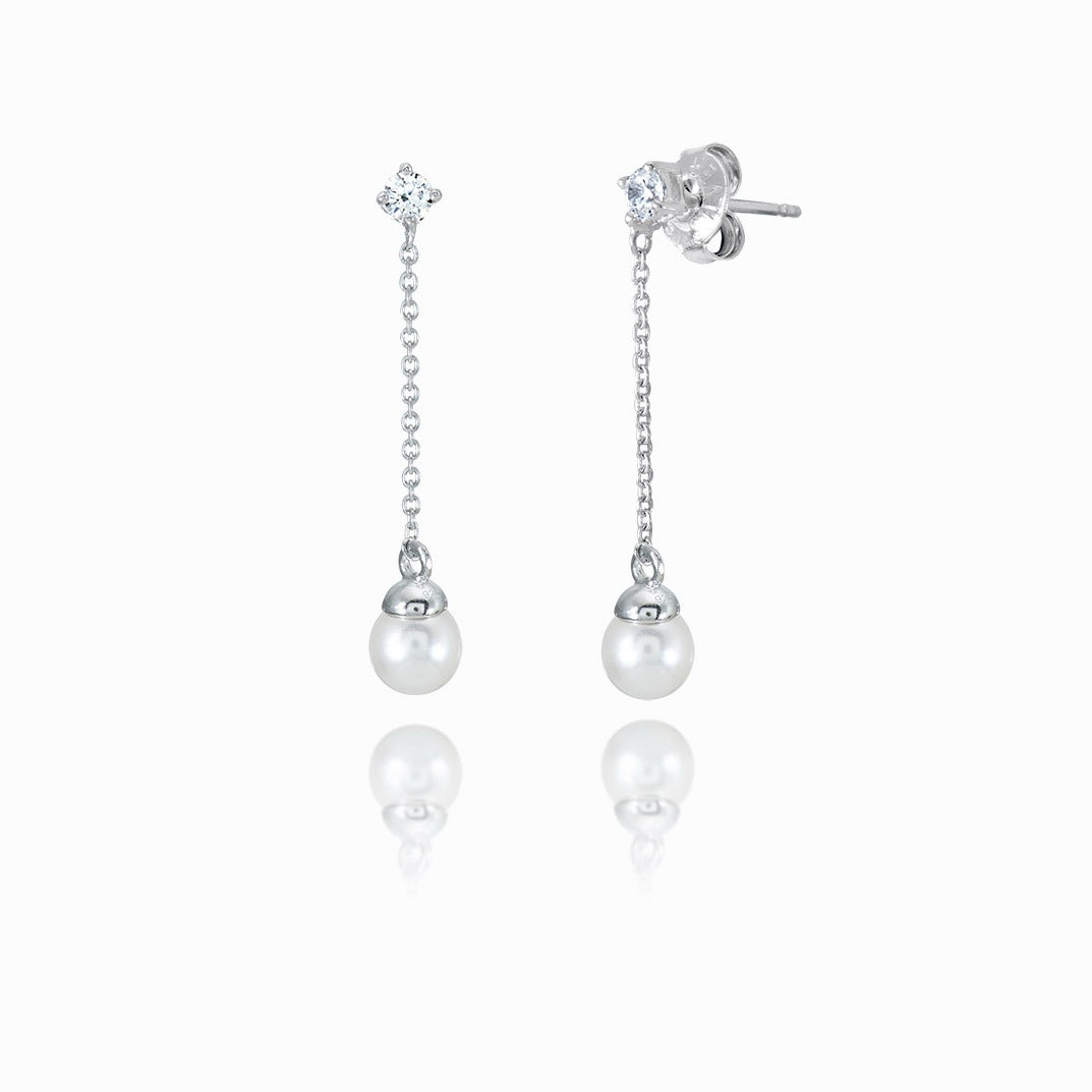 純銀氣質珍珠鋯石長耳環