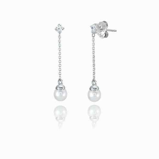 純銀氣質珍珠鋯石長耳環