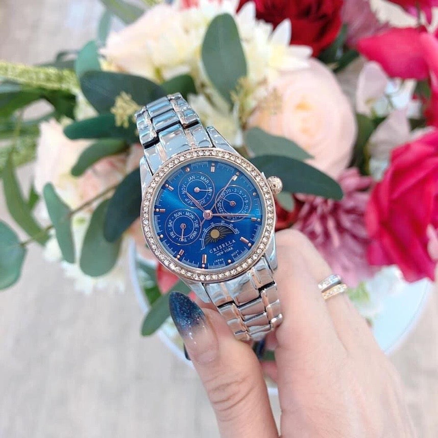 <transcy>Multi-Fun Crystal Metal Strap Watch</transcy>