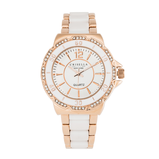 時尚拼色金屬石英手錶