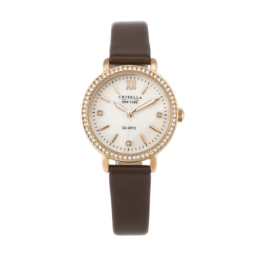 優雅時尚鋯石真皮石英手錶