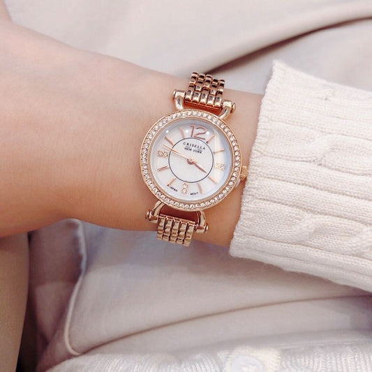 雅緻小巧鋯石金屬石英手錶