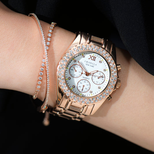 輕奢閃耀鋯石金屬石英手錶