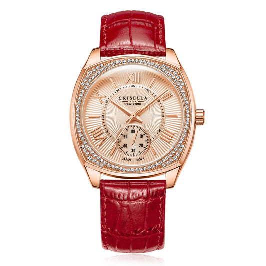 閃爍鋯石真皮石英手錶