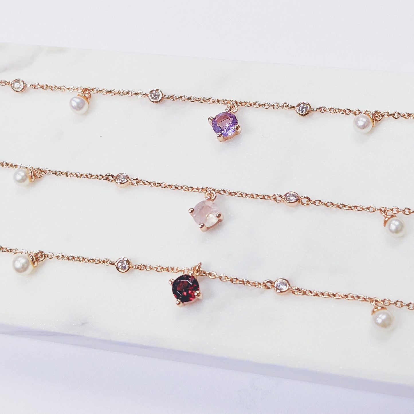 <transcy>Semi-Precious Gem Petit Pearl Silver Bracelet</transcy>