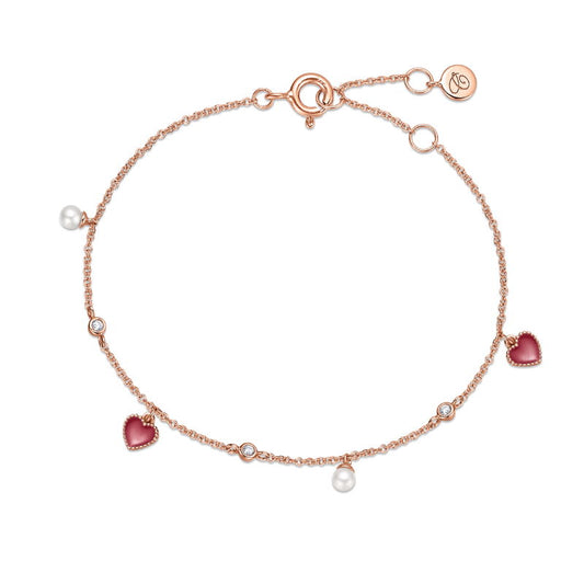 小淡水珍珠琺琅純銀心心手鏈