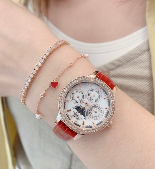 小淡水珍珠琺琅純銀心心手鏈