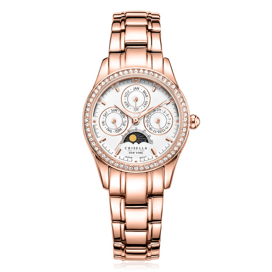 日月星辰鋯石金屬石英手錶