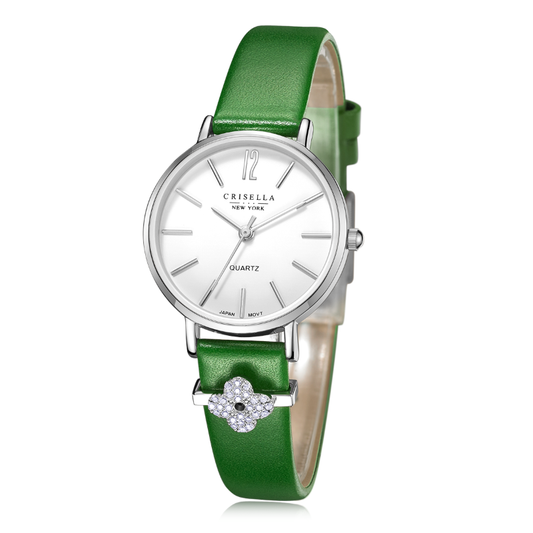 “小換意”鋯石配飾真皮石英手錶