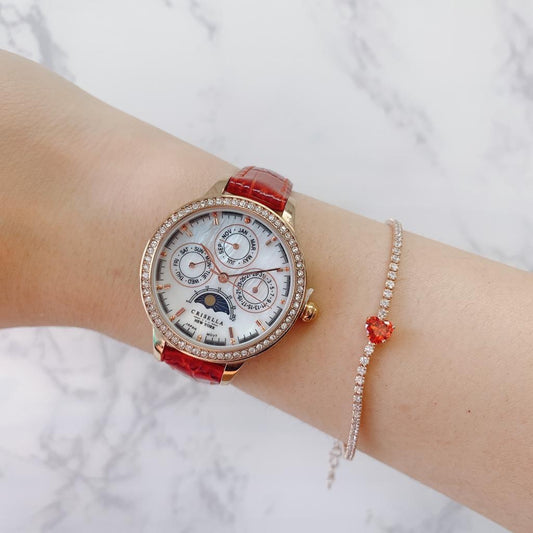 日月星辰多功能皮帶手錶配心形鋯石手鏈套裝