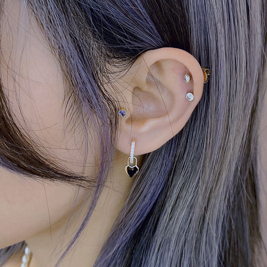 純銀心形吊飾鋯石耳環