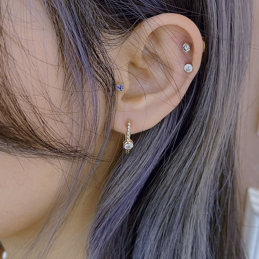 扭紋鋯石半圈純銀耳環