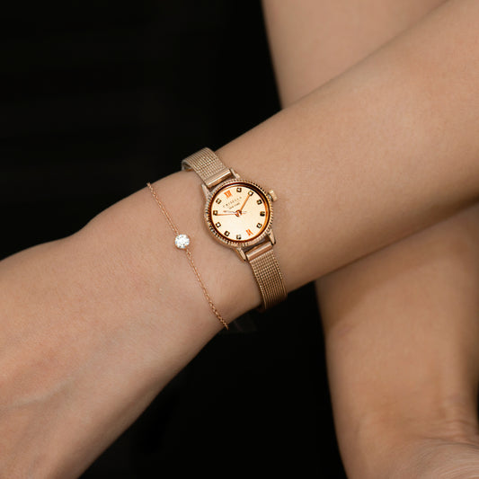 優雅復古鋼織帶石英手錶