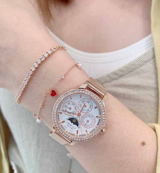 日月星辰鋯石鋼織帶石英手錶