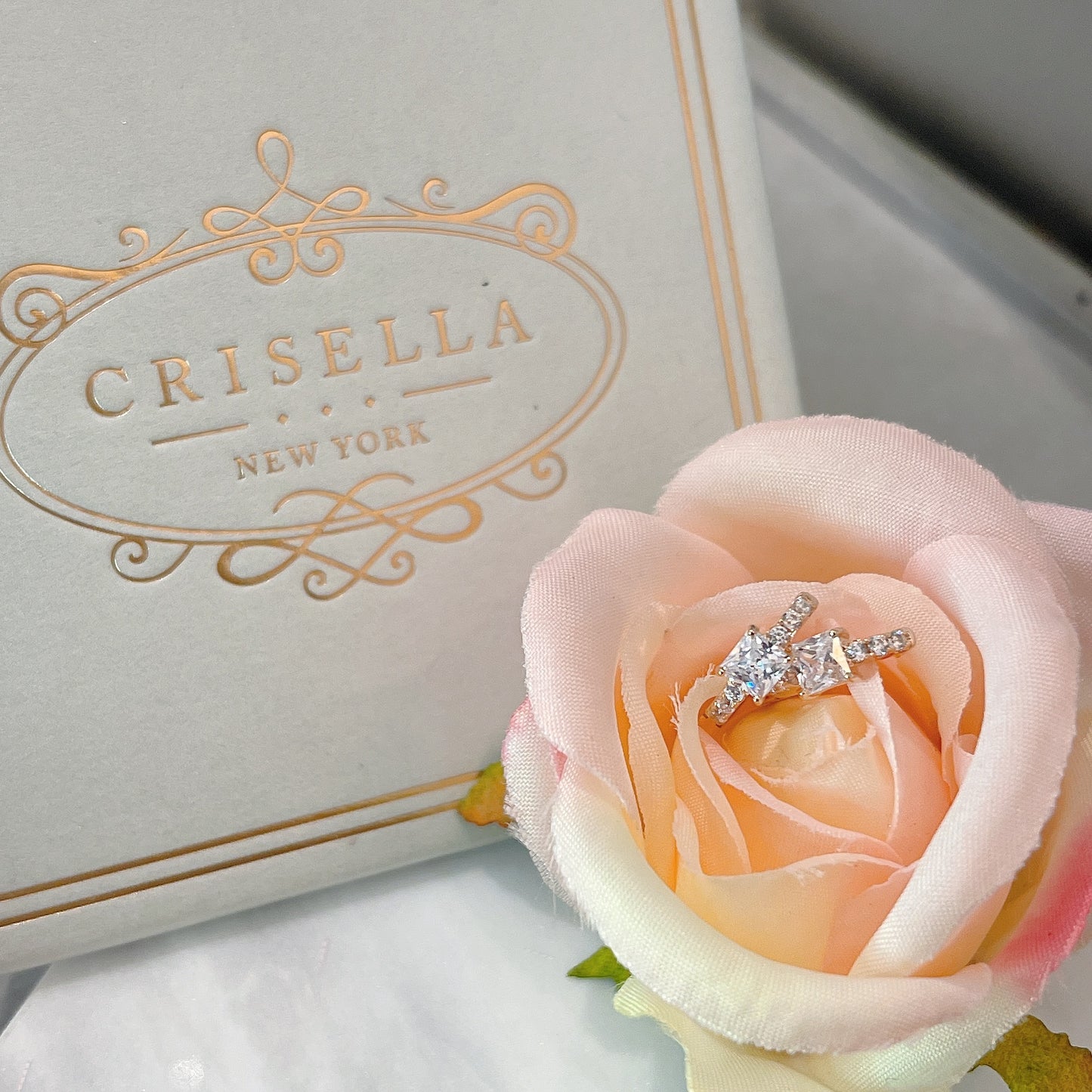 時尚方形純銀鋯石耳環