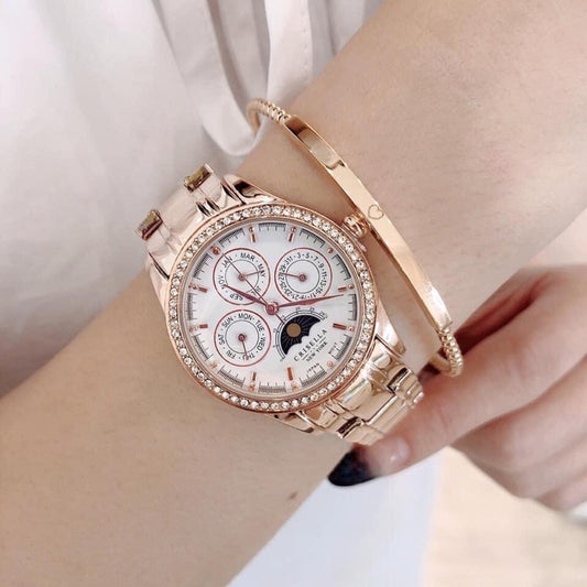 日月星辰鋯石金屬石英手錶