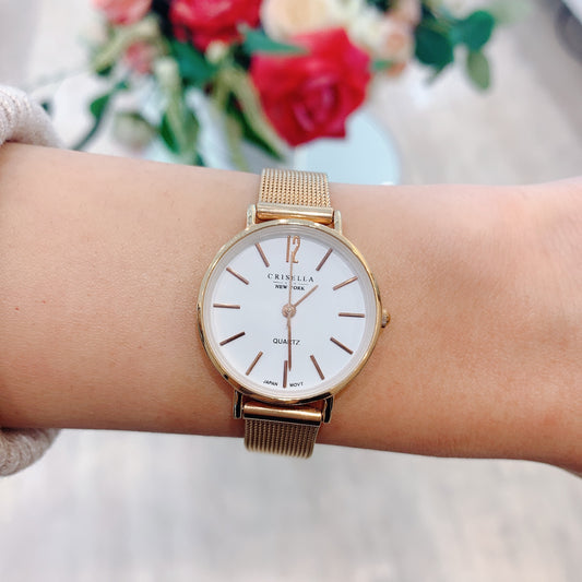 經典簡約鋼織帶石英女士手錶