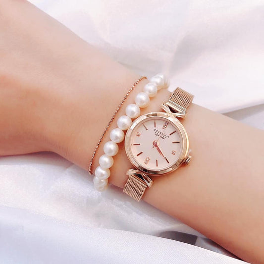 復古小巧鋼織帶石英手錶