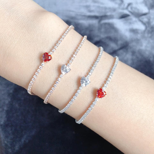 心心閃爍純銀鋯石手鏈