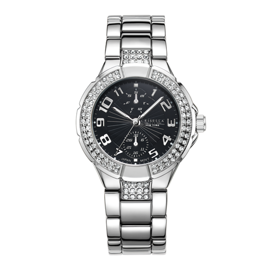 鑲水晶金屬錶帶指針石英女士腕錶