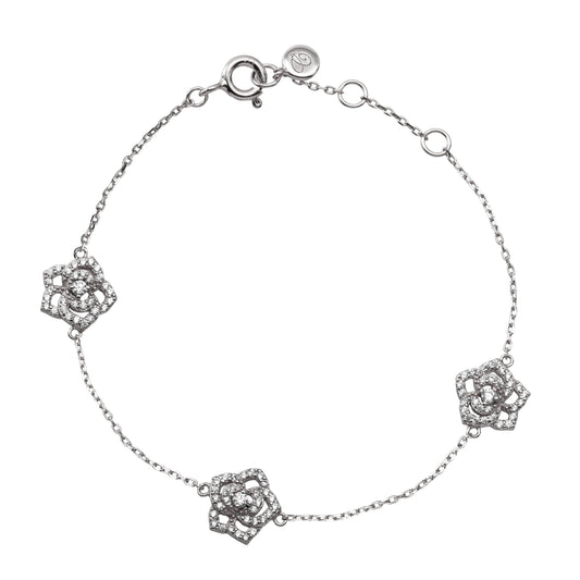 奢華玫瑰花純銀鋯石手鏈