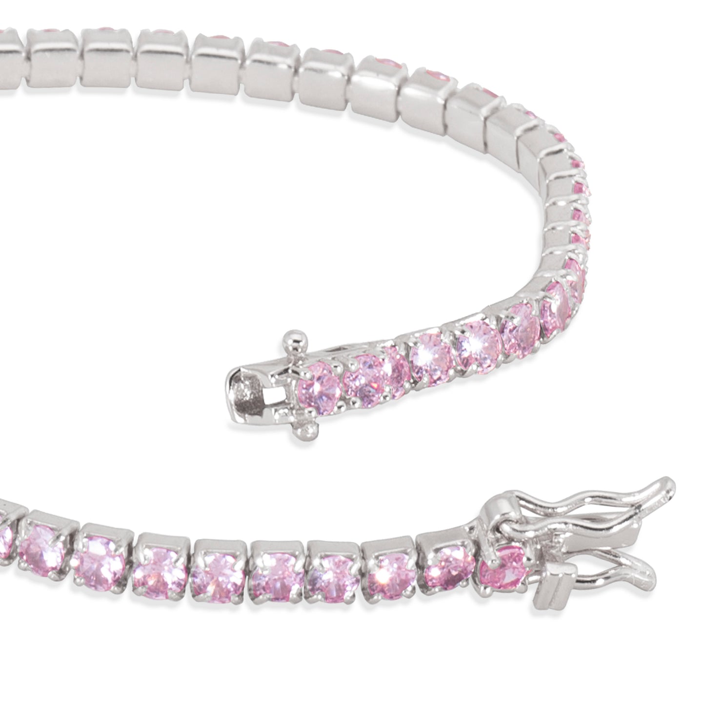 閃爍粉紅鋯石純銀手鍊2.5mm
