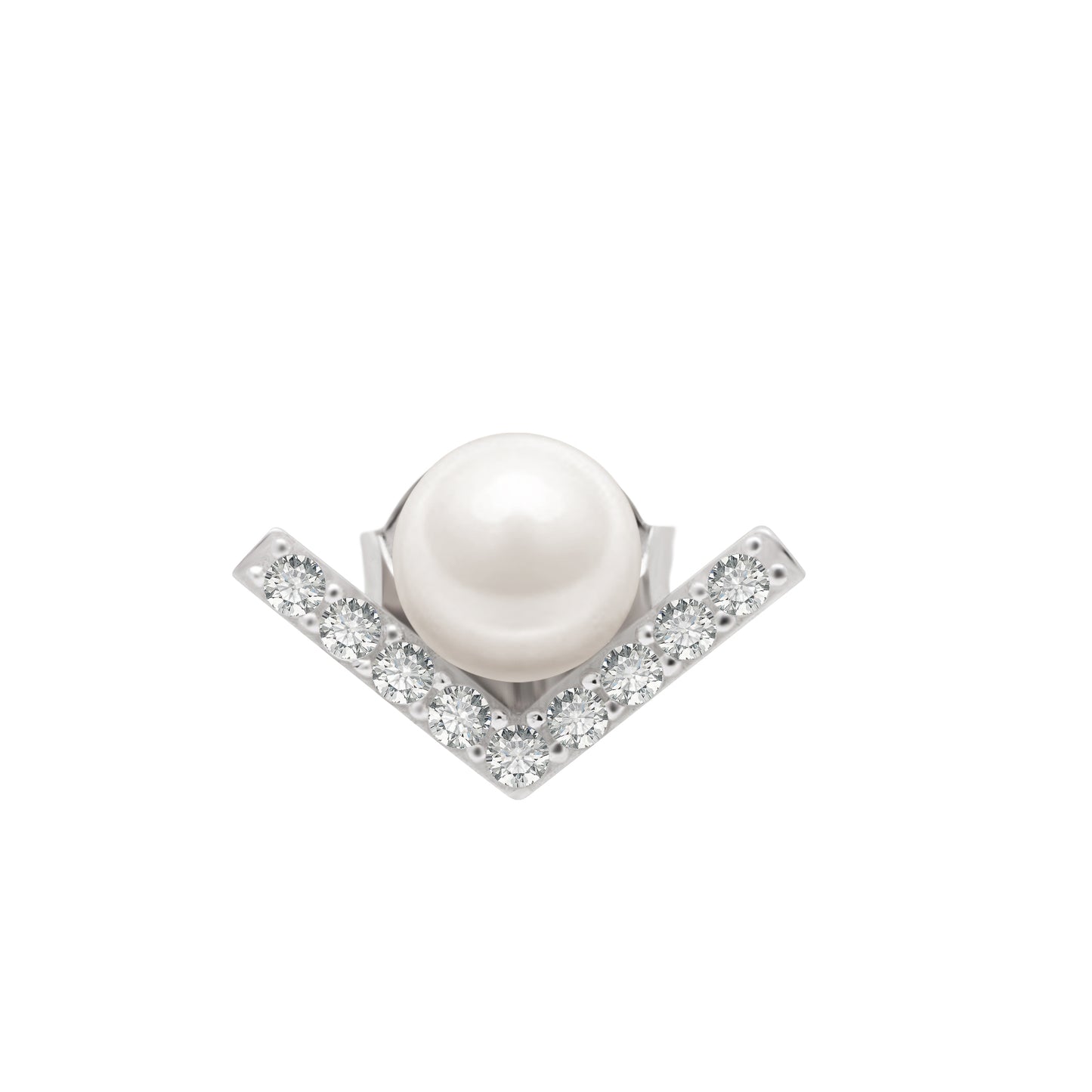 V型純銀鑲鋯石珍珠耳環