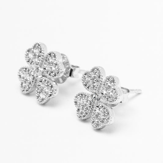 純銀鋯石四葉草耳環