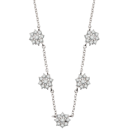 優雅纖細鑲鋯石純銀小花項鏈