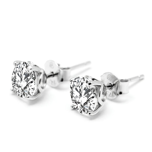 簡約四爪純銀鋯石耳環(八心八箭仿鑽)