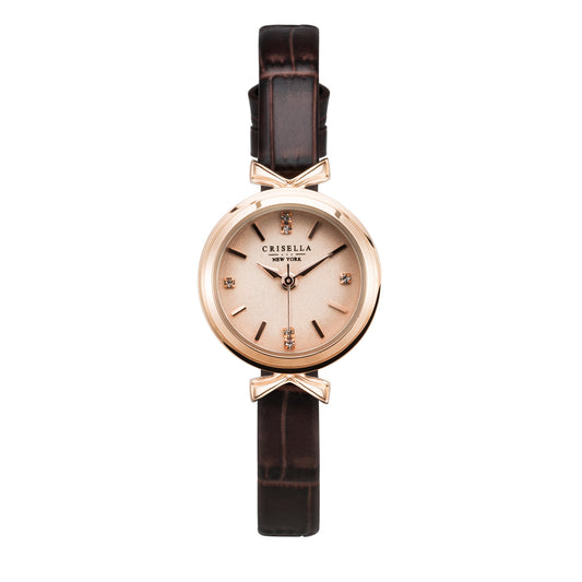 小巧雅致圓形真皮石英手錶