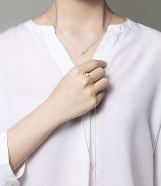 V型鑲鋯石純銀珍珠項鏈