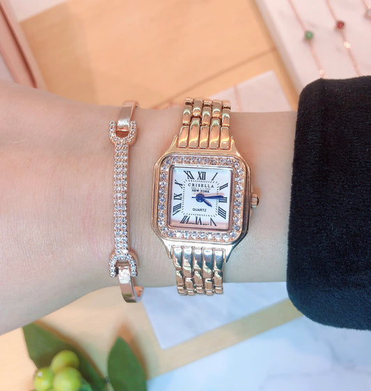 經典方形金屬石英手錶