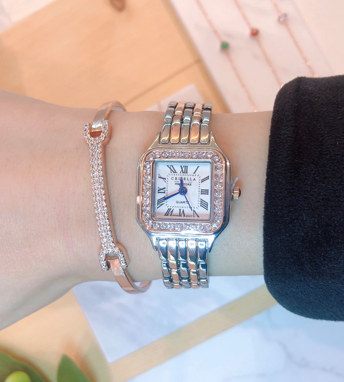 經典方形金屬石英手錶