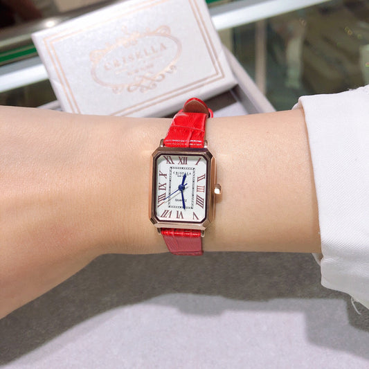 時尚斯文皮帶石英女手錶