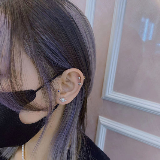 V型純銀鑲鋯石珍珠耳環