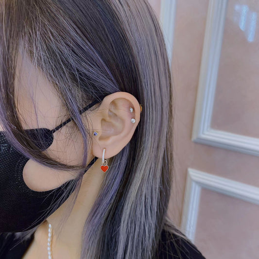 小珍珠心形手鍊配琺瑯心形吊飾水晶耳環套裝