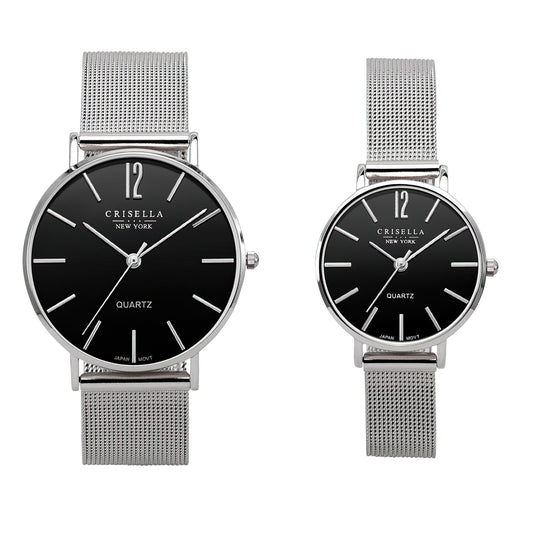 經典簡約鋼織帶情侶石英手錶套裝