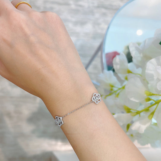 奢華玫瑰花純銀鋯石手鏈