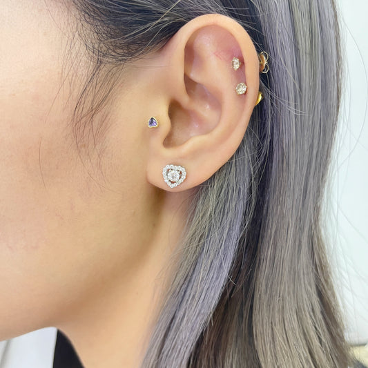 心型純銀鑲鋯石耳環