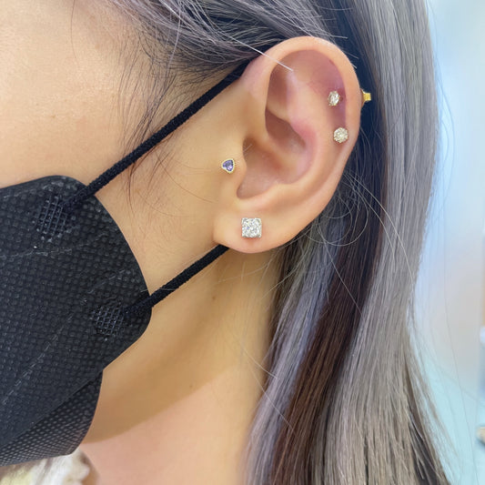 方形設計感純銀鋯石耳環