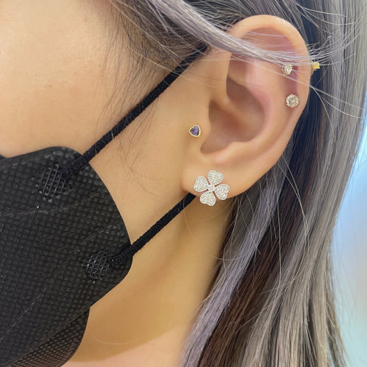 純銀鋯石四葉草耳環