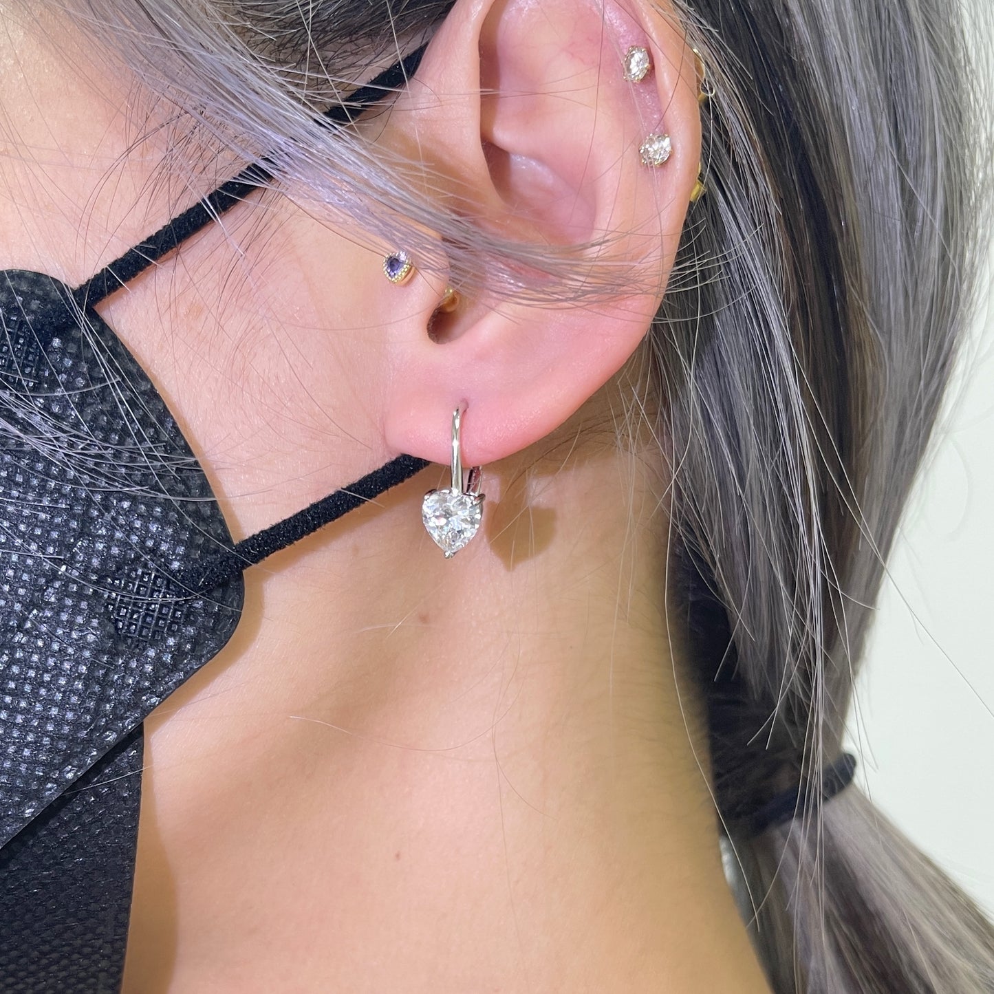 復古心形純銀鋯石U型耳環